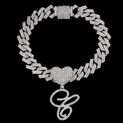 La modă Iced Out Crystal Cursive Letter gleznă pentru femei Bling AAA Prong Cuban Link gleznă Lanț AZ Alfabet gleznă Bijuterii punk
