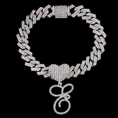 La modă Iced Out Crystal Cursive Letter gleznă pentru femei Bling AAA Prong Cuban Link gleznă Lanț AZ Alfabet gleznă Bijuterii punk