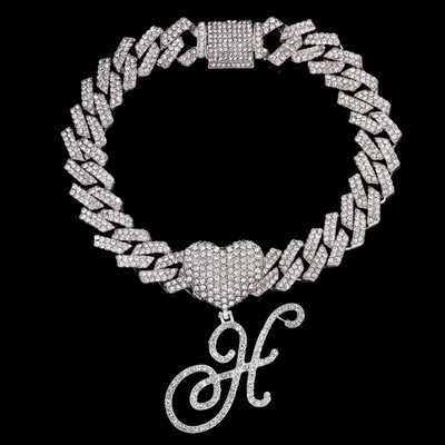 La modă Iced Out Crystal Cursive Letter gleznă pentru femei Bling AAA Prong Cuban Link gleznă Lanț AZ Alfabet gleznă Bijuterii punk