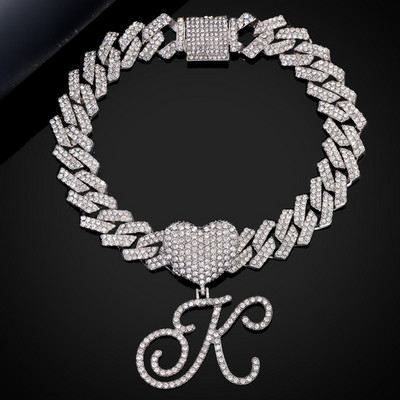 La modă Iced Out Crystal Cursive Letter gleznă pentru femei Bling AAA Prong Cuban Link gleznă Lanț AZ Alfabet gleznă Bijuterii punk