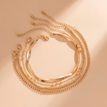 Ingemark 4Pcs Boho Snake Chain Комплект глезени Дамски аксесоари за крака 2022 Летни плажни боси сандали Гривна Глезена на крака