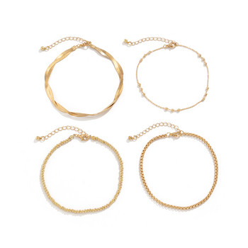 Ingemark 4Pcs Boho Snake Chain Комплект глезени Дамски аксесоари за крака 2022 Летни плажни боси сандали Гривна Глезена на крака