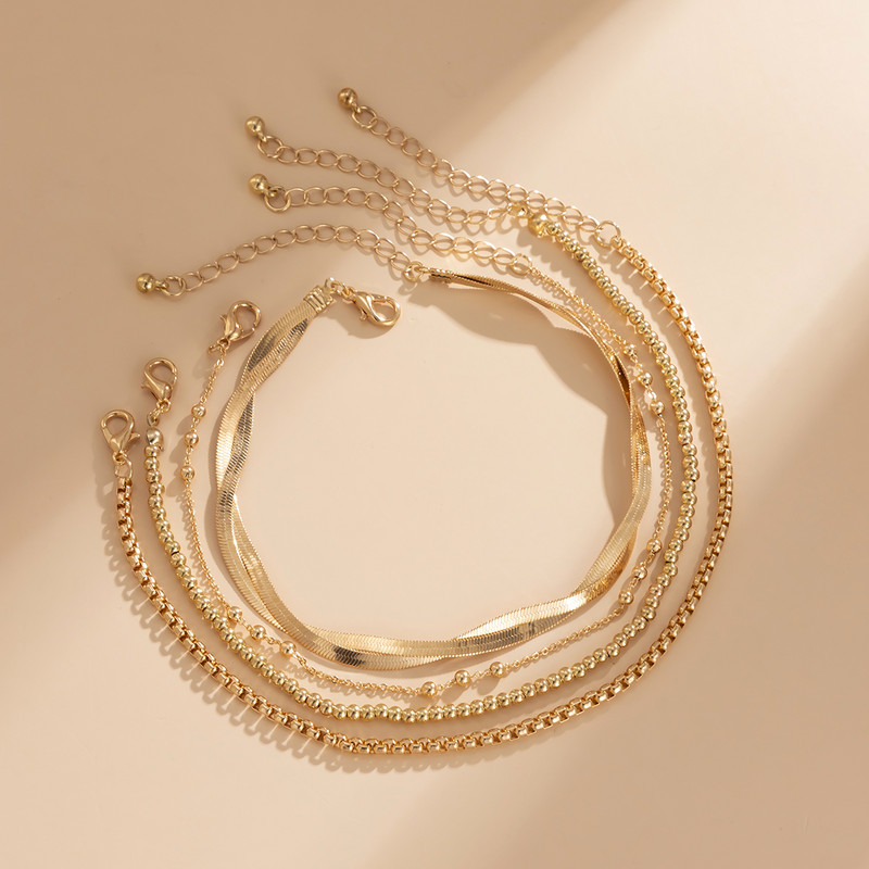 Ingemark 4 buc. Set de glezne cu lanț de șarpe Boho Accesorii pentru picioare pentru femei 2022 Vară, plajă, sandale desculțe, brățară gleznă pe picior