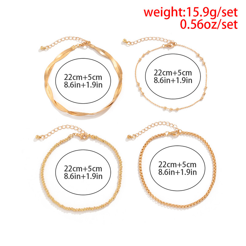 Ingemark 4 buc. Set de glezne cu lanț de șarpe Boho Accesorii pentru picioare pentru femei 2022 Vară, plajă, sandale desculțe, brățară gleznă pe picior