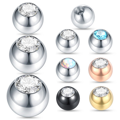 10db/tétel acél CZ drágakő pótgolyók labret nyelvgyűrű fül hasra szemöldök piercing tartozék 16g 14g barkács testékszer