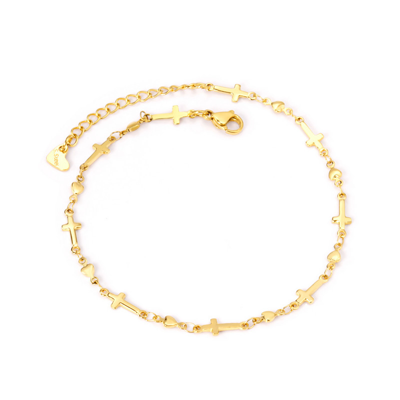 LUXUSTEEL Religie Cruce Accesorii Brațe de gleznă pentru femei Culoare aurie Moda clasice Brațe de gleznă din oțel inoxidabil Brățări Petrecere zilnic
