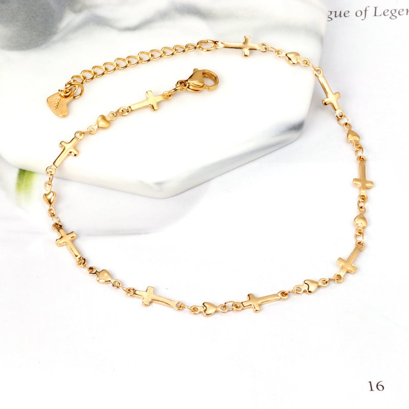 LUXUSTEEL Religie Cruce Accesorii Brațe de gleznă pentru femei Culoare aurie Moda clasice Brațe de gleznă din oțel inoxidabil Brățări Petrecere zilnic