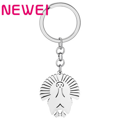 NEWEI Ziua Recunoștinței Brelocuri cu pui de curcan din oțel inoxidabil placat cu argint Chei de mașină Brelocuri pentru genți de mână Bijuterii pentru femei Cadou