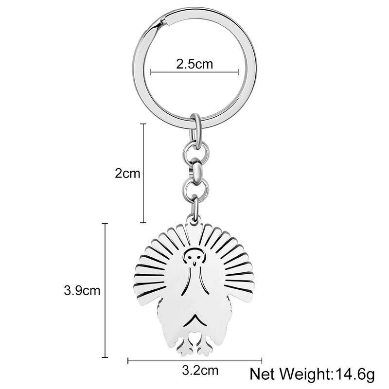 NEWEI Ziua Recunoștinței Brelocuri cu pui de curcan din oțel inoxidabil placat cu argint Chei de mașină Brelocuri pentru genți de mână Bijuterii pentru femei Cadou
