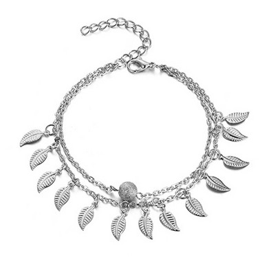 Nouă vânzare europeană și americană de gleznă cu frunze de plajă, simplu, cu ciucuri dublu, stil etnic pentru femei, accesorii pentru picior cu frunze mici, bijuterii