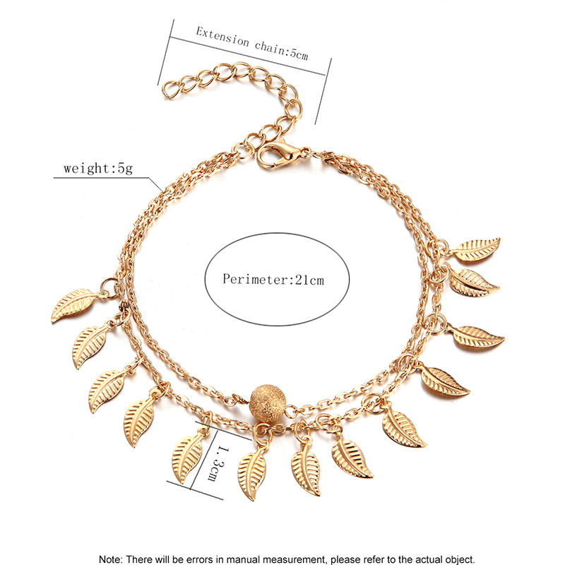 Nouă vânzare europeană și americană de gleznă cu frunze de plajă, simplu, cu ciucuri dublu, stil etnic pentru femei, accesorii pentru picior cu frunze mici, bijuterii