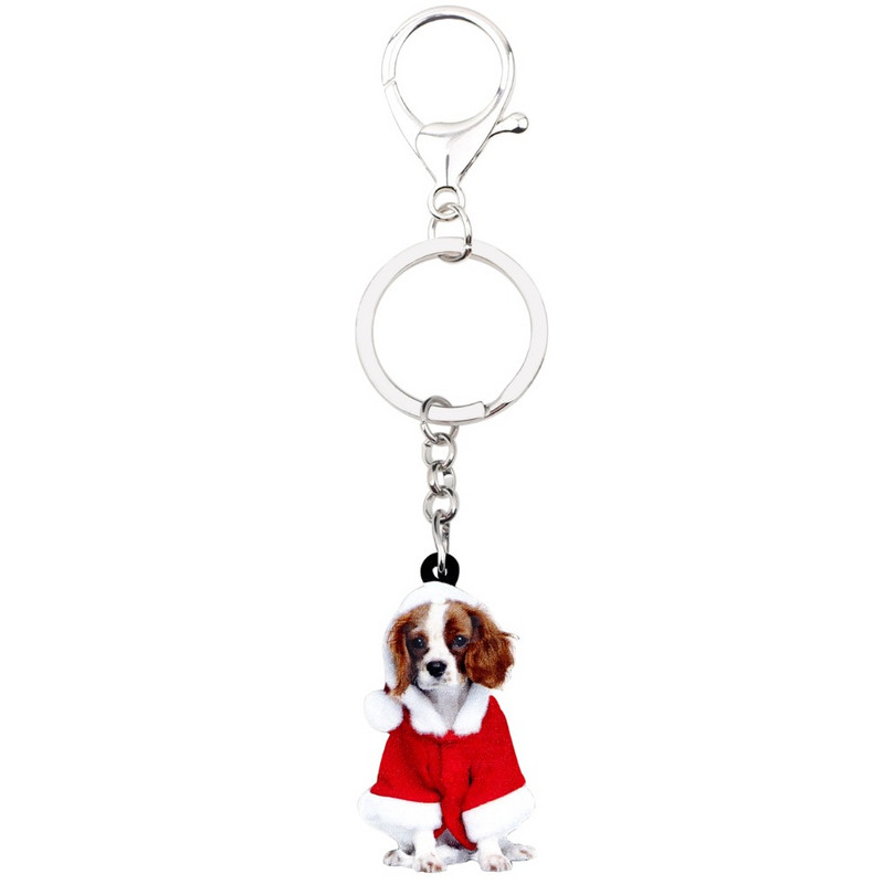 Bonsny akril karácsonyi öltönyök Cavalier King Charles spániel kutya kulcstartók kulcstartó gyűrűk női lányok női kézitáska autós bűbájok
