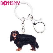 Bonsny Acrilic Black&Tan Cavalier King Charles Spaniel Câine Breloc Brelocuri Bijuterii Animale Pentru Femei Fete Cadouri cu pandantiv