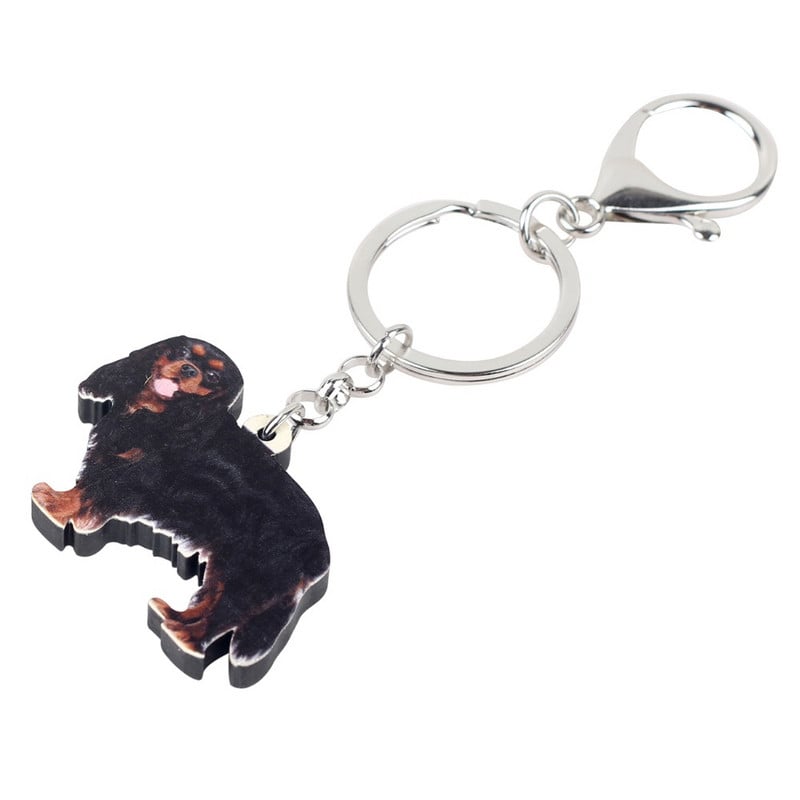 Bonsny Acrilic Black&Tan Cavalier King Charles Spaniel Câine Breloc Brelocuri Bijuterii Animale Pentru Femei Fete Cadouri cu pandantiv
