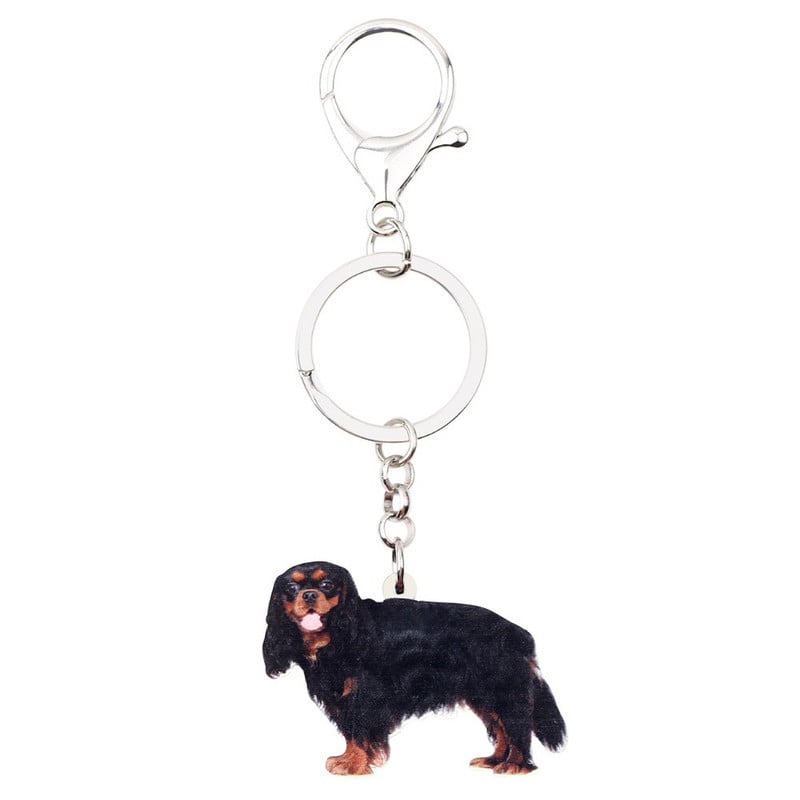 Bonsny Acrilic Black&Tan Cavalier King Charles Spaniel Câine Breloc Brelocuri Bijuterii Animale Pentru Femei Fete Cadouri cu pandantiv