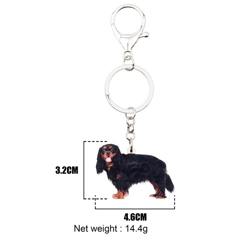 Bonsny Acrilic Black&Tan Cavalier King Charles Spaniel Câine Breloc Brelocuri Bijuterii Animale Pentru Femei Fete Cadouri cu pandantiv