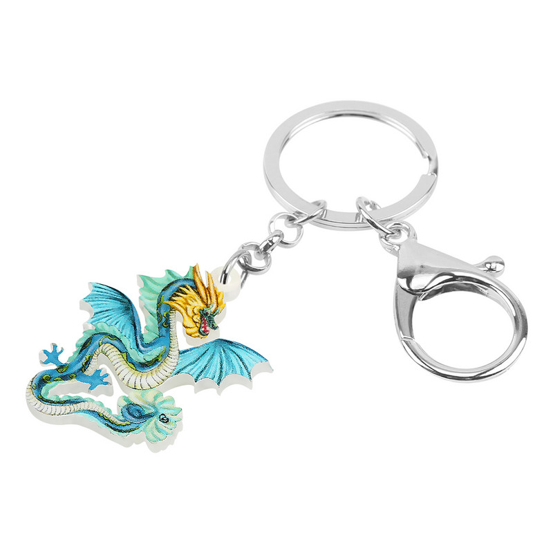 Bonsny acrilic draguț albastru chinezesc cu aripi lungi brelocuri la modă poșetă rucsac breloc inel bijuterii pentru femei fete farmec