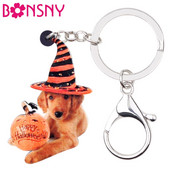 Bonsny Akril Halloween Labrador Dog Privjesak za ključeve Prstenovi za ključeve Životinjske nošnje Nakit za žene Djevojke Torba za ljubitelje kućnih ljubimaca Privjesci za automobil