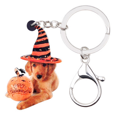 Bonsny Akril Halloween Labrador Dog Privjesak za ključeve Prstenovi za ključeve Životinjske nošnje Nakit za žene Djevojke Torba za ljubitelje kućnih ljubimaca Privjesci za automobil