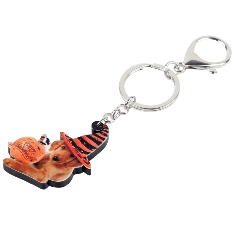 Bonsny Akril Halloween Labrador Dog Privjesak za ključeve Prstenovi za ključeve Životinjske nošnje Nakit za žene Djevojke Torba za ljubitelje kućnih ljubimaca Privjesci za automobil