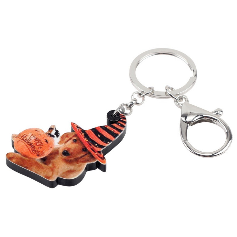 Bonsny Akril Halloween Labrador Dog Privjesak za ključeve Prstenovi za ključeve Životinjske nošnje Nakit za žene Djevojke Torba za ljubitelje kućnih ljubimaca Privjesci za automobil