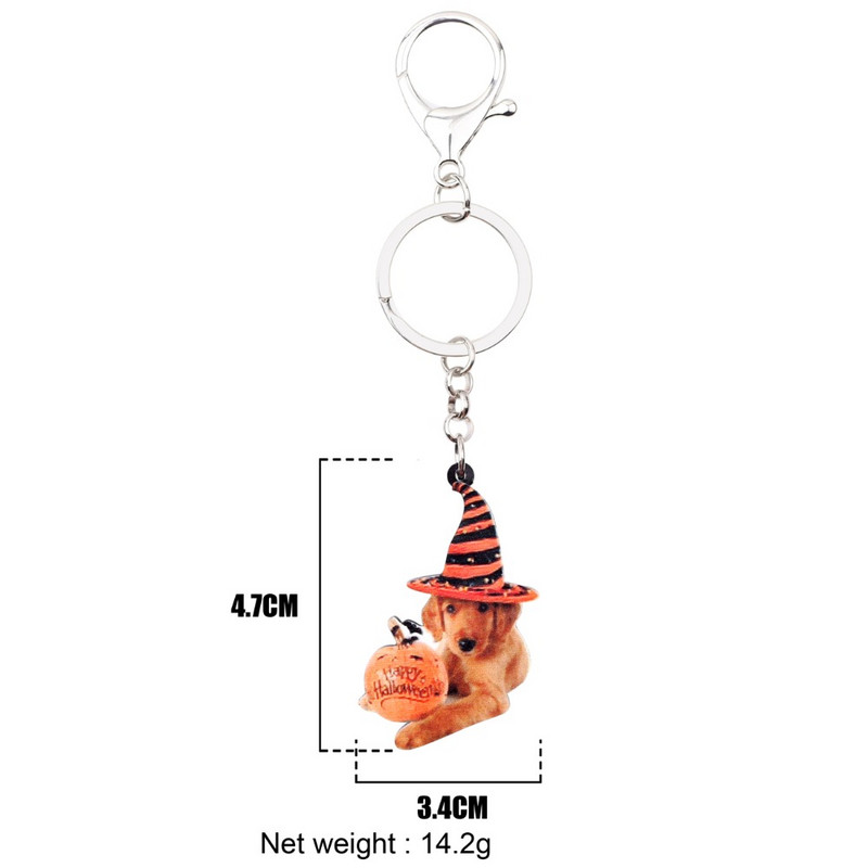 Bonsny Akril Halloween Labrador Dog Privjesak za ključeve Prstenovi za ključeve Životinjske nošnje Nakit za žene Djevojke Torba za ljubitelje kućnih ljubimaca Privjesci za automobil