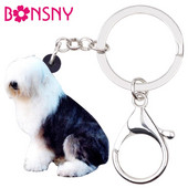 Bonsny Acrilic Unic Vechi Ciobanesc Englez Câine Breloc Breloc Inele Bijuterii Pentru Femei Fete Pandantiv Poșetă Breloc Animal de companie