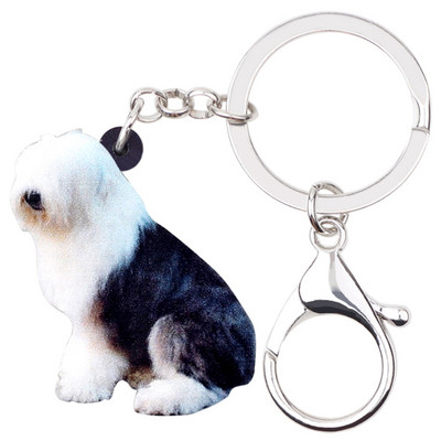 Bonsny Acrilic Unic Vechi Ciobanesc Englez Câine Breloc Breloc Inele Bijuterii Pentru Femei Fete Pandantiv Poșetă Breloc Animal de companie