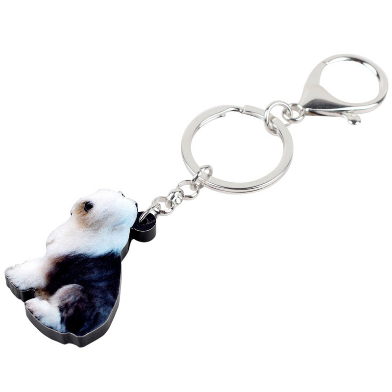 Bonsny Acrilic Unic Vechi Ciobanesc Englez Câine Breloc Breloc Inele Bijuterii Pentru Femei Fete Pandantiv Poșetă Breloc Animal de companie