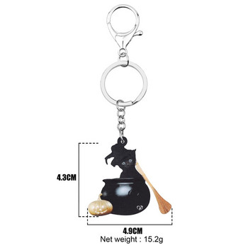 Newei Acrylic Halloween Black Lovely Cat Keychains Printing Animal Keyring Κοσμήματα για γυναίκες κορίτσι άντρες Αστείο δώρο Διακόσμηση αυτοκινήτου