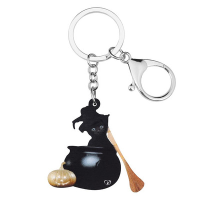Newei Acrilic Halloween Black Lovely Cat Breloce Imprimare Animal Breloc Bijuterii pentru Femei Fete Bărbați Cadou amuzant Decorare mașină