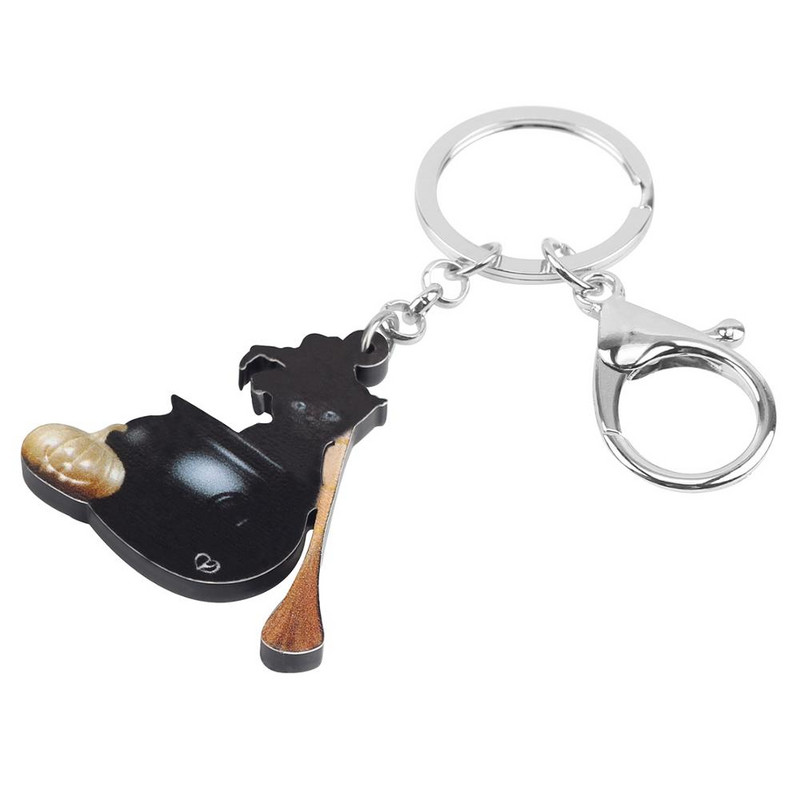 Newei Acrilic Halloween Black Lovely Cat Breloce Imprimare Animal Breloc Bijuterii pentru Femei Fete Bărbați Cadou amuzant Decorare mașină