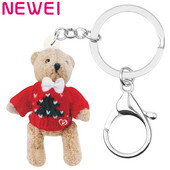 NEWEI Pulover roșu acrilic, ursuleț de pluș, brelocuri pentru păpușă, breloc cu imprimare lungă, bijuterii animale, cadou pentru femei, accesorii pentru geantă pentru copii