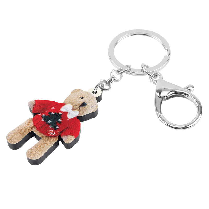 NEWEI Pulover roșu acrilic, ursuleț de pluș, brelocuri pentru păpușă, breloc cu imprimare lungă, bijuterii animale, cadou pentru femei, accesorii pentru geantă pentru copii