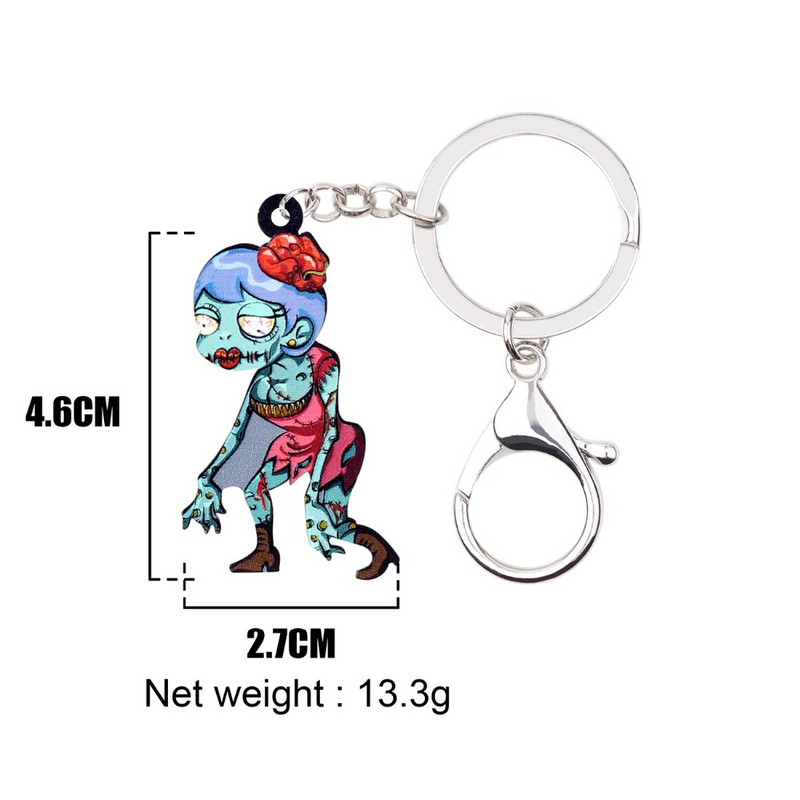 Bonsny Acrilic Halloween Walking Femeie Zombie Breloc Breloc Inele Bijuterii Anime pentru Femei Fete Poșetă Bijoux Bulk