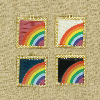 2db 33x30mm-es gyöngyutánzat szivárvány varázslatok négyzet alakú népszerű fülbevaló nyaklánc medál kiegészítő barkács bohém ékszer gyártmány