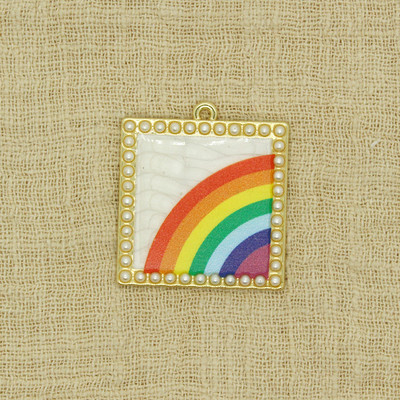 2 bucăți 33x30mm perle de imitație brelocuri curcubeu formă pătrată cercei populare colier pandantiv accesoriu DIY boemia bijuterii