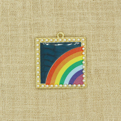 2 bucăți 33x30mm perle de imitație brelocuri curcubeu formă pătrată cercei populare colier pandantiv accesoriu DIY boemia bijuterii