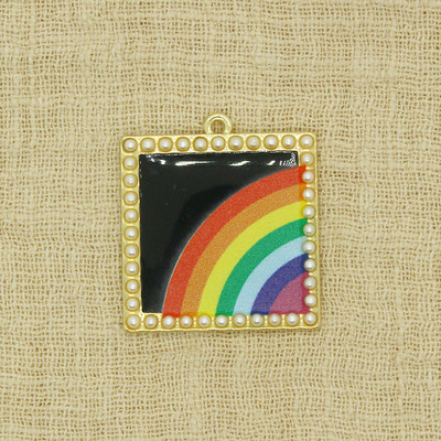 2 bucăți 33x30mm perle de imitație brelocuri curcubeu formă pătrată cercei populare colier pandantiv accesoriu DIY boemia bijuterii