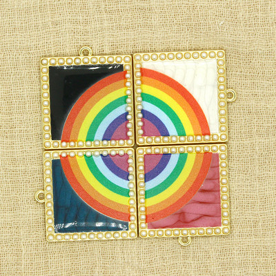 2 bucăți 33x30mm perle de imitație brelocuri curcubeu formă pătrată cercei populare colier pandantiv accesoriu DIY boemia bijuterii