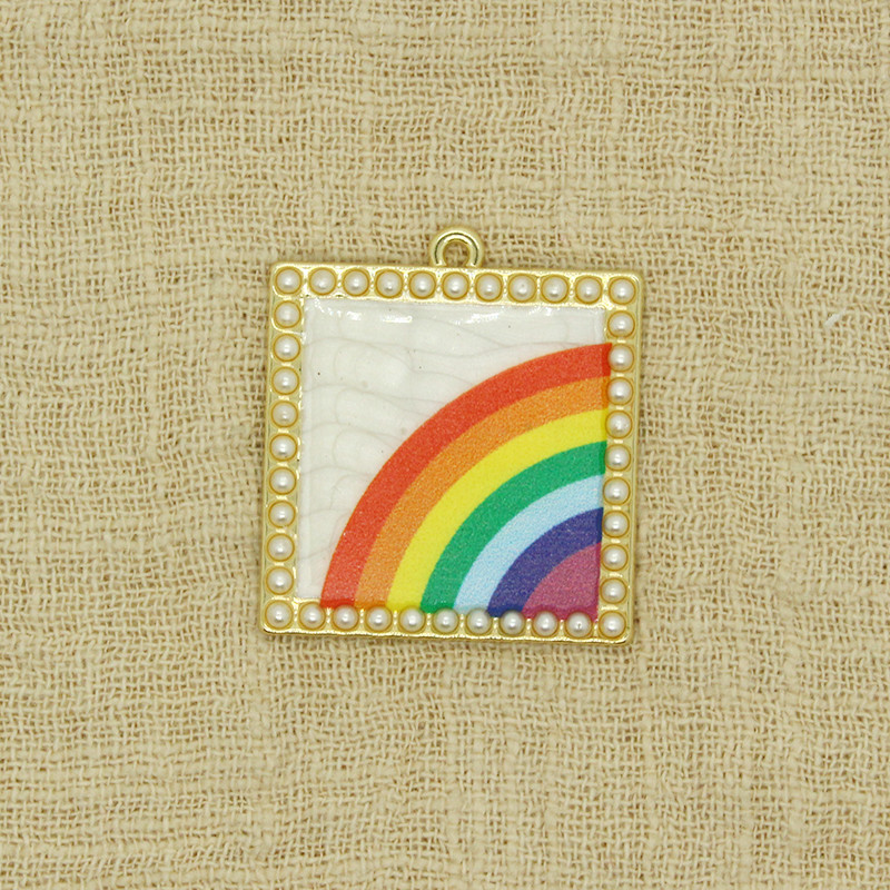 2 bucăți 33x30mm perle de imitație brelocuri curcubeu formă pătrată cercei populare colier pandantiv accesoriu DIY boemia bijuterii