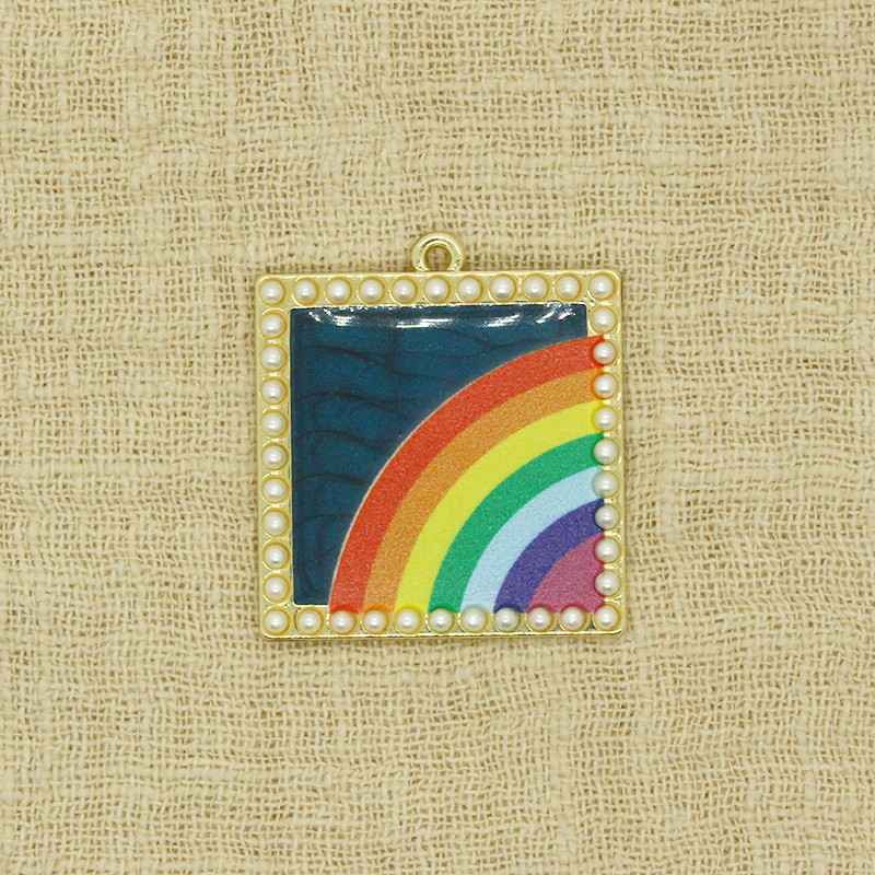 2 bucăți 33x30mm perle de imitație brelocuri curcubeu formă pătrată cercei populare colier pandantiv accesoriu DIY boemia bijuterii