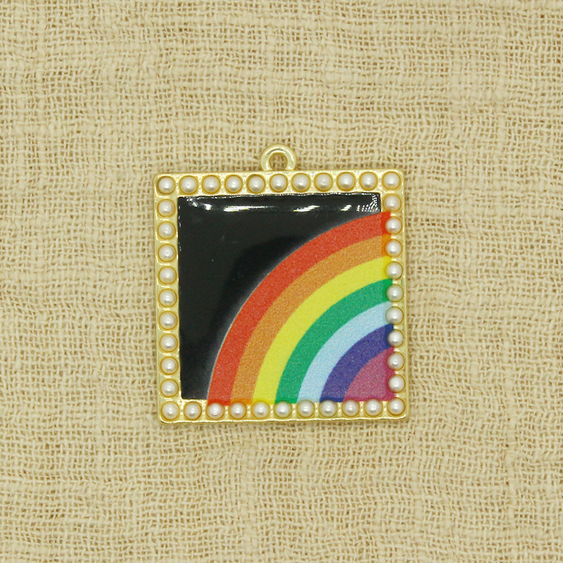 2 bucăți 33x30mm perle de imitație brelocuri curcubeu formă pătrată cercei populare colier pandantiv accesoriu DIY boemia bijuterii