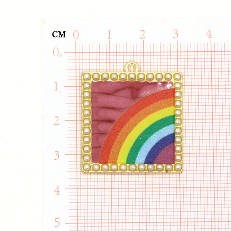 2 bucăți 33x30mm perle de imitație brelocuri curcubeu formă pătrată cercei populare colier pandantiv accesoriu DIY boemia bijuterii