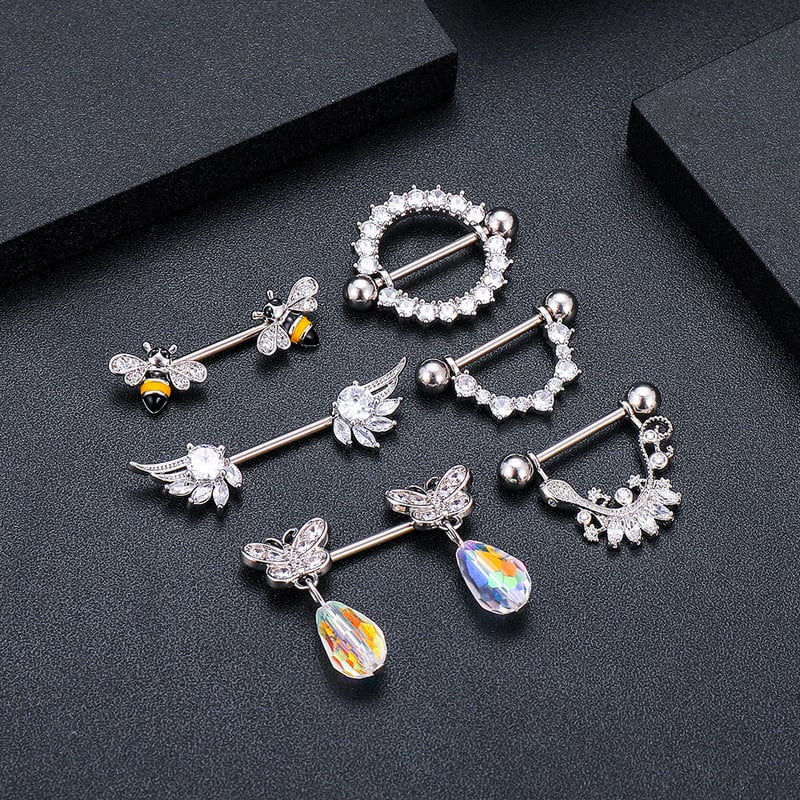 2 buc. 14G Bee Gecko Wing Nipple Rings Shield Cover Barbell Titanium Steel Piercing pentru mamelon pentru femei Piercing pentru sân pentru corp Bijuterii