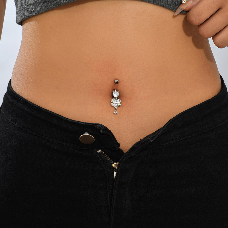 Szív virág pillangó 14g köldök köldök gyűrűk sebészeti acél kristály cirkon rúd piercing Ombligo Oreja lógó testékszerek