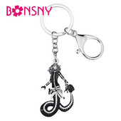 Bonsny acrilic dulce negru coadă lungă șarpe doamnă brelocuri inel la modă breloc mașină brelocuri unice bijuterii cadou pentru femei fete