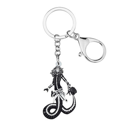 Bonsny acrilic dulce negru coadă lungă șarpe doamnă brelocuri inel la modă breloc mașină brelocuri unice bijuterii cadou pentru femei fete