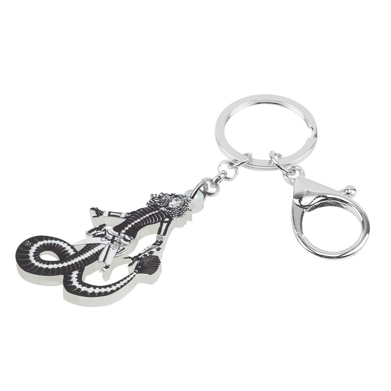 Bonsny acrilic dulce negru coadă lungă șarpe doamnă brelocuri inel la modă breloc mașină brelocuri unice bijuterii cadou pentru femei fete