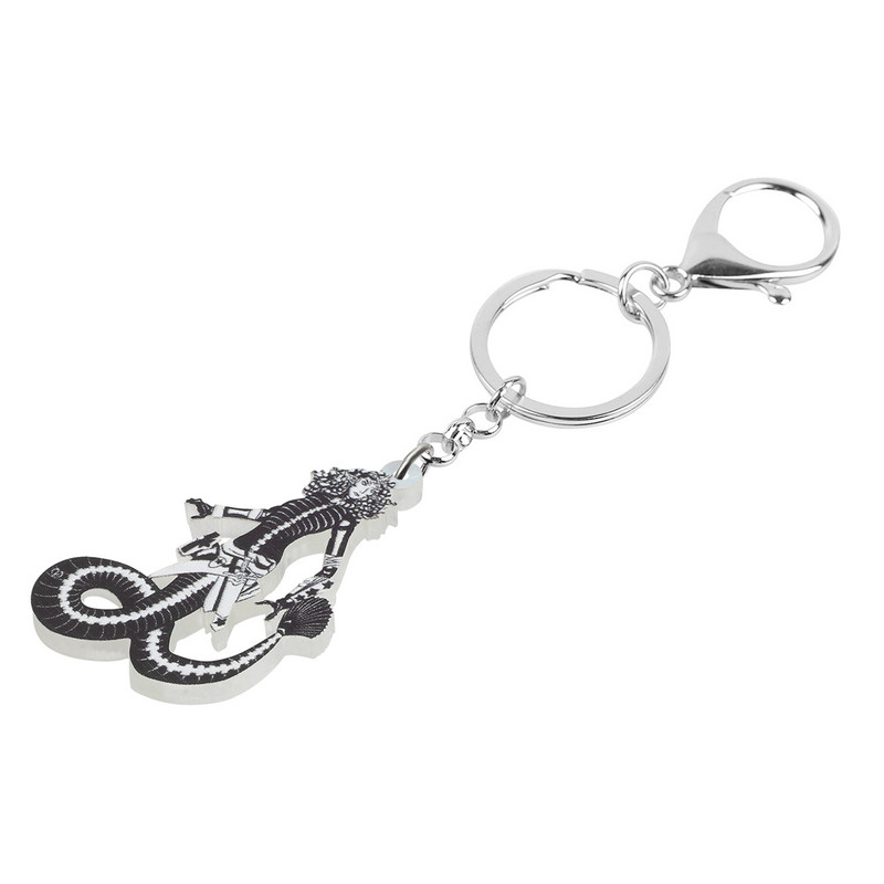 Bonsny acrilic dulce negru coadă lungă șarpe doamnă brelocuri inel la modă breloc mașină brelocuri unice bijuterii cadou pentru femei fete